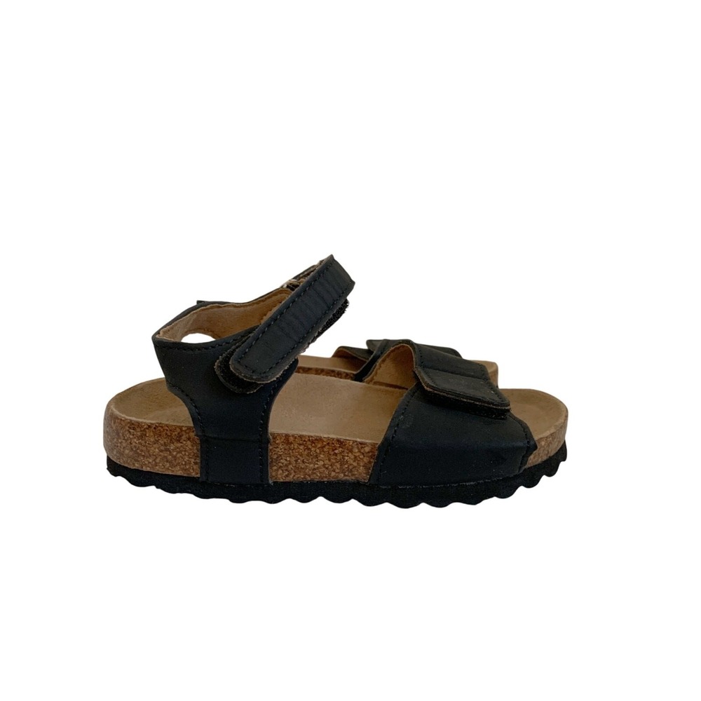 Krabor Kids Black Cork Footbed Sandals Adjustable Hook Loop Straps Toddler